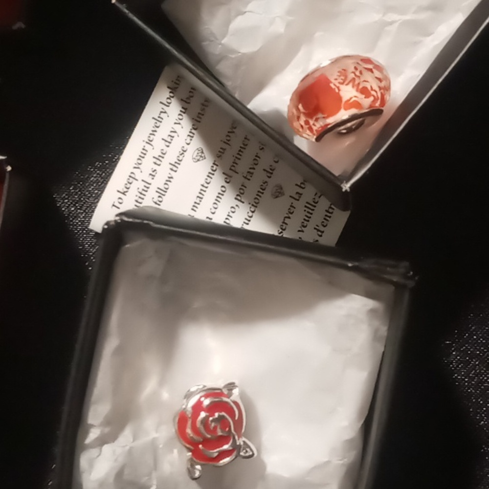 Avon hearts and roses snake chain charms . Nwt in box
